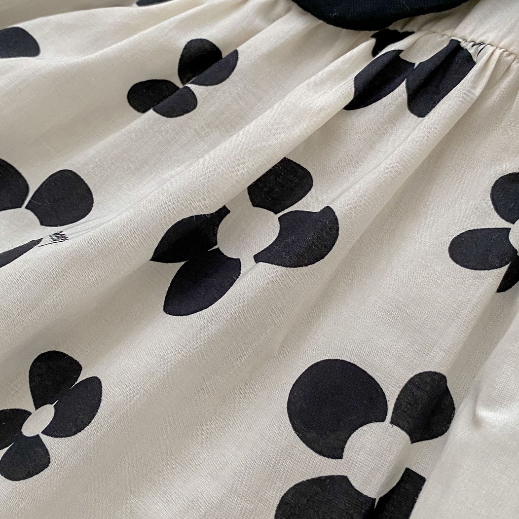 Áo Liền Quần Tay Dài Họa Tiết Hoa Kèm Băng Đô Xinh Xắn Cho Bé