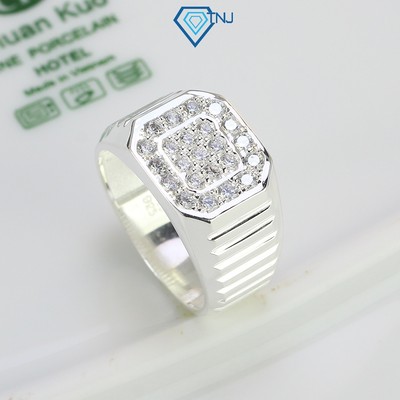 Nhẫn bạc nam 925 bản vuông đính đá NNA0366 - Trang Sức TNJ