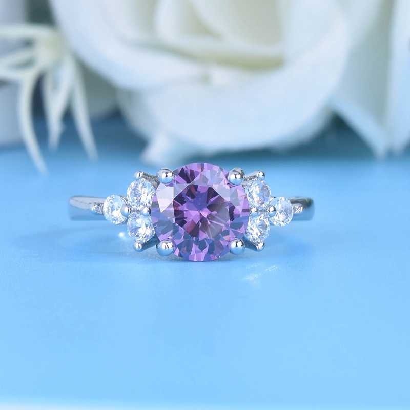 Jenanral Nhẫn Bạc Zircon Tròn Màu Tím Sáng Bóng Lãng Mạn Tinh Tế Cho Nữ Jewellry