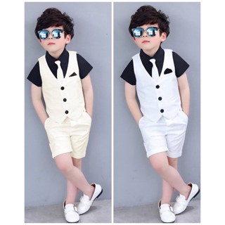 [16kg-33kg] Set gile công tử (Màu trắng và Kem) TẶNG KÈM ÁO THUN