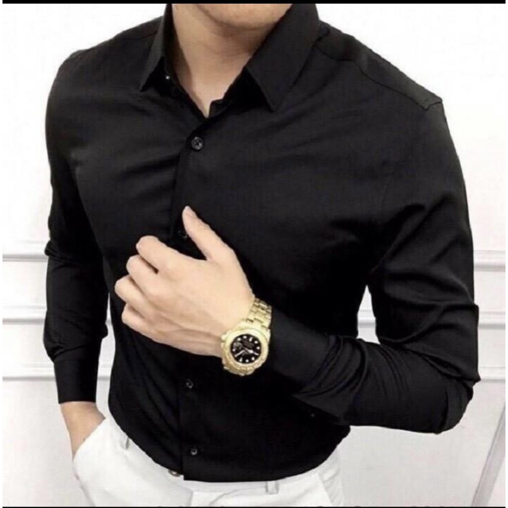 Áo sơ mi tay dài màu trơn chất lụa không nhăn phom body kuphong shop