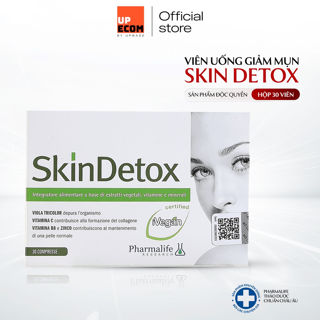 Viên uống Skin Detox Pharmalife hỗ trợ giảm mụn, giảm dầu nhờn giúp tăng cường đề kháng và dưỡng ẩm hộp 30