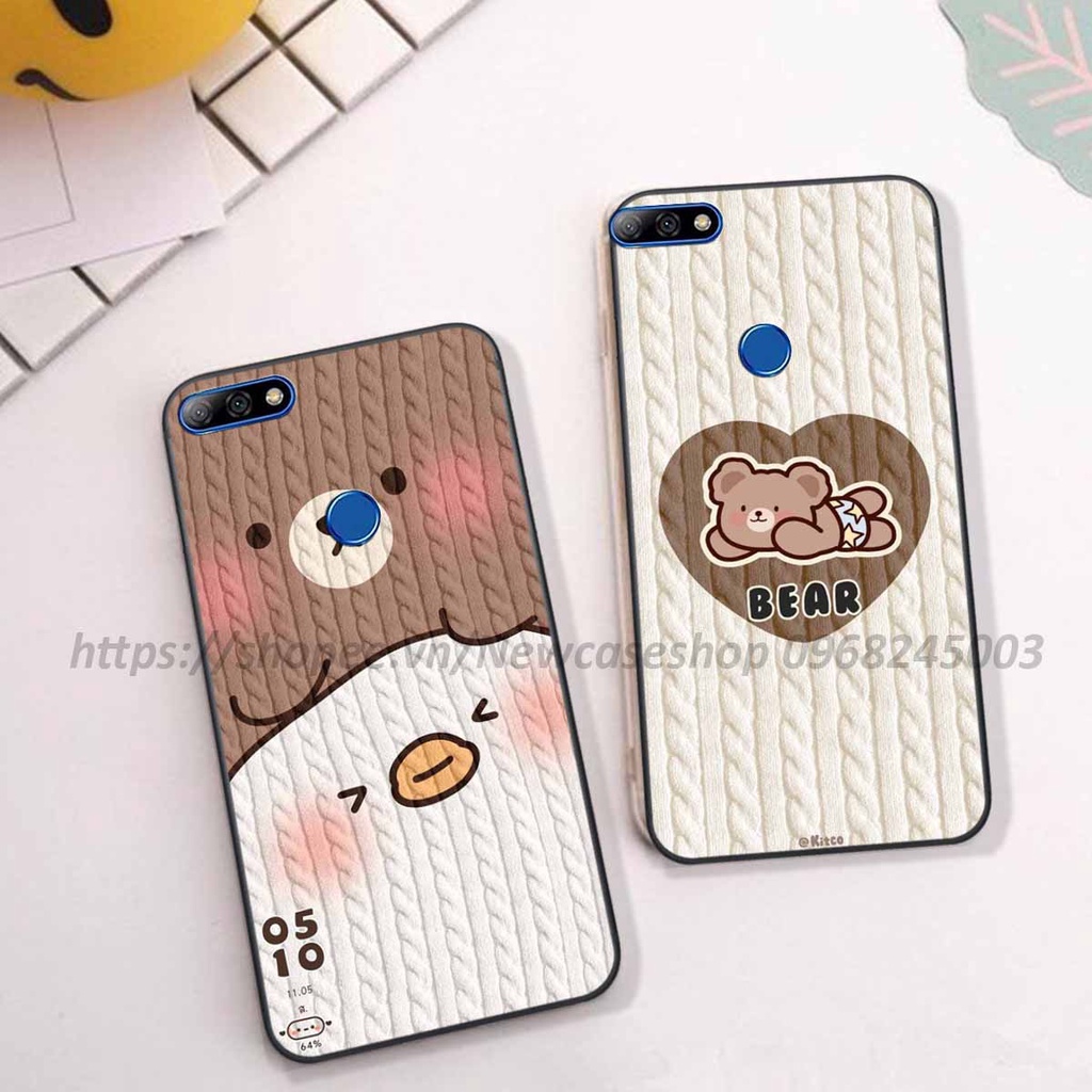 Ốp lưng Huawei Y6 Prime/ Y6 2018/ Y7 Prime-Pro 2018/ Y9 2018 in hình họa tiết len Bear Cute