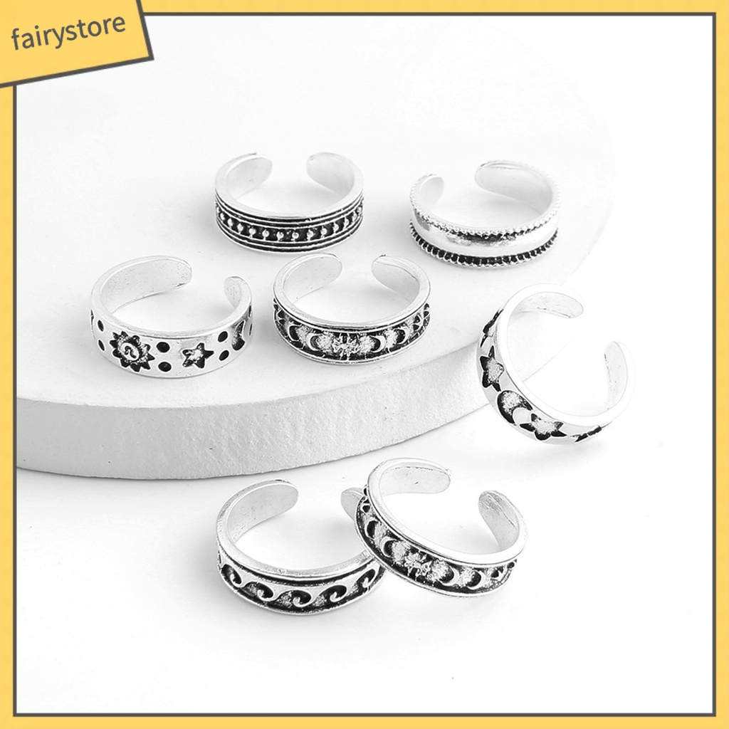 Set 1 / 7 Nhẫn Đeo Ngón Chân Mạ Điện Hình Trăng Sao Phong Cách Bohemian Thời Trang Đi Biển