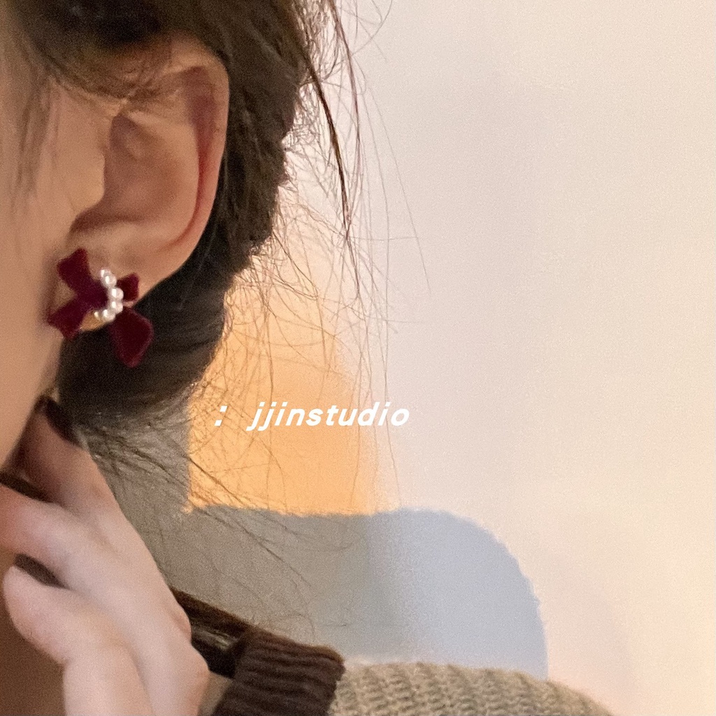 Bông Tai Mạ Bạc 925 Hình Nơ Đính Ngọc Trai Đơn Giản Dễ Phối Đồ