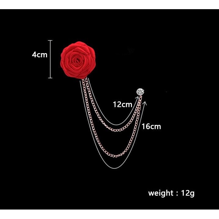 Cài áo hình hoa hồng phối dây xích thời trang nam mặc vest