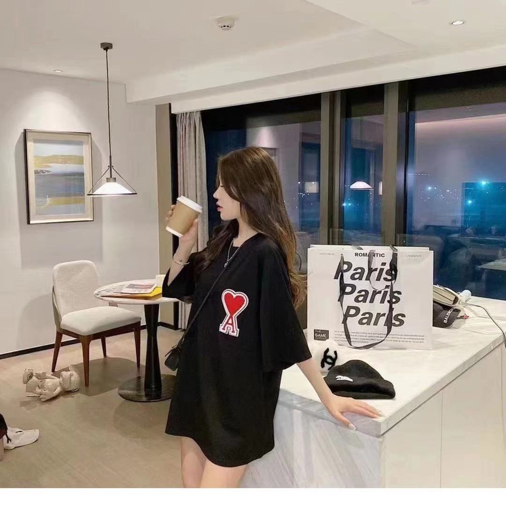 Mới Set Áo Thun Ngắn Tay Thêu Hình Trái Tim + Thẻ Treo Thời Trang Cho Cặp Đôi