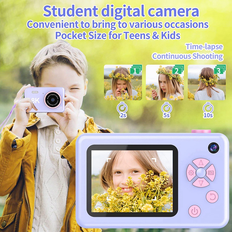 1 Bộ Máy ảnh trẻ em 48MP Full HD 1080P Camera trước và sau Máy ảnh Mini có thể sạc lại cho học sinh , thanh thiếu niên , trẻ em