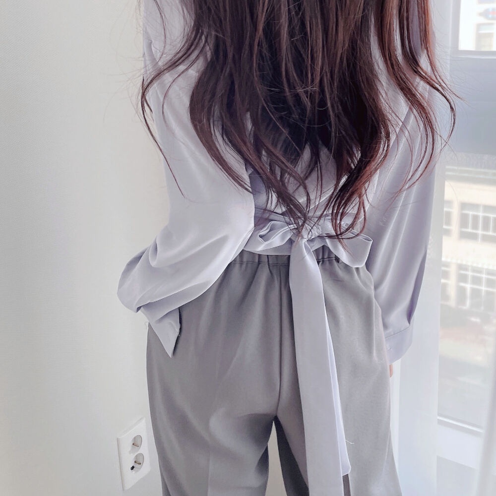 Áo Sơ Mi Crop Top Buộc Dây Eo Phong Cách Hàn Quốc Thanh Lịch Dành Cho Nữ