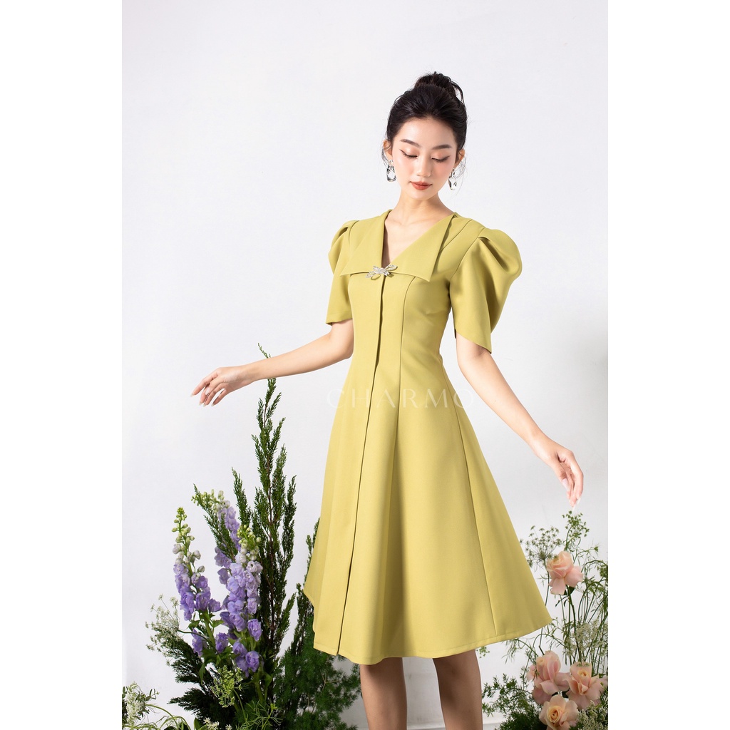 Đầm thiết kế CHARMO tay phồng cổ V form dáng xòe Sally Dress