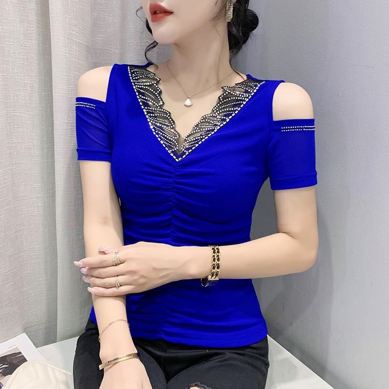 Áo Lưới Trễ Vai Tay Ngắn Đính Đá Thời Trang Mùa Hè Cho Nữ