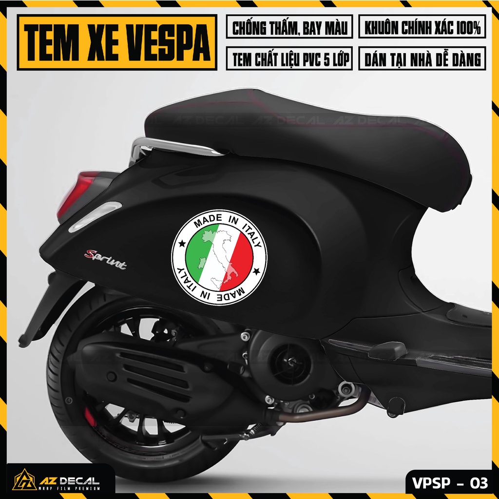 Tem Xe Vespa Sprint/LX/Primavera/GTS Italia | VP03 | Tem Rời Dán Vespa Chống Nước, Bền Màu, Dễ Sử Dụng