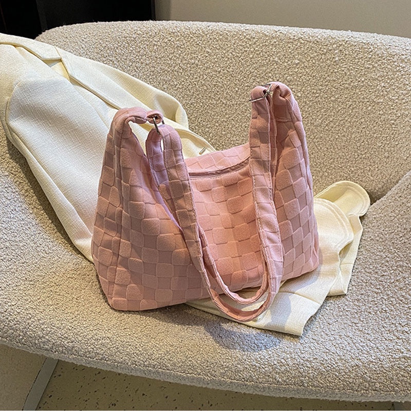 JUSTSTAR Túi tote JUSTSTAR đeo vai họa tiết sọc caro màu trơn phong cách Hàn Quốc thời trang cho nữ