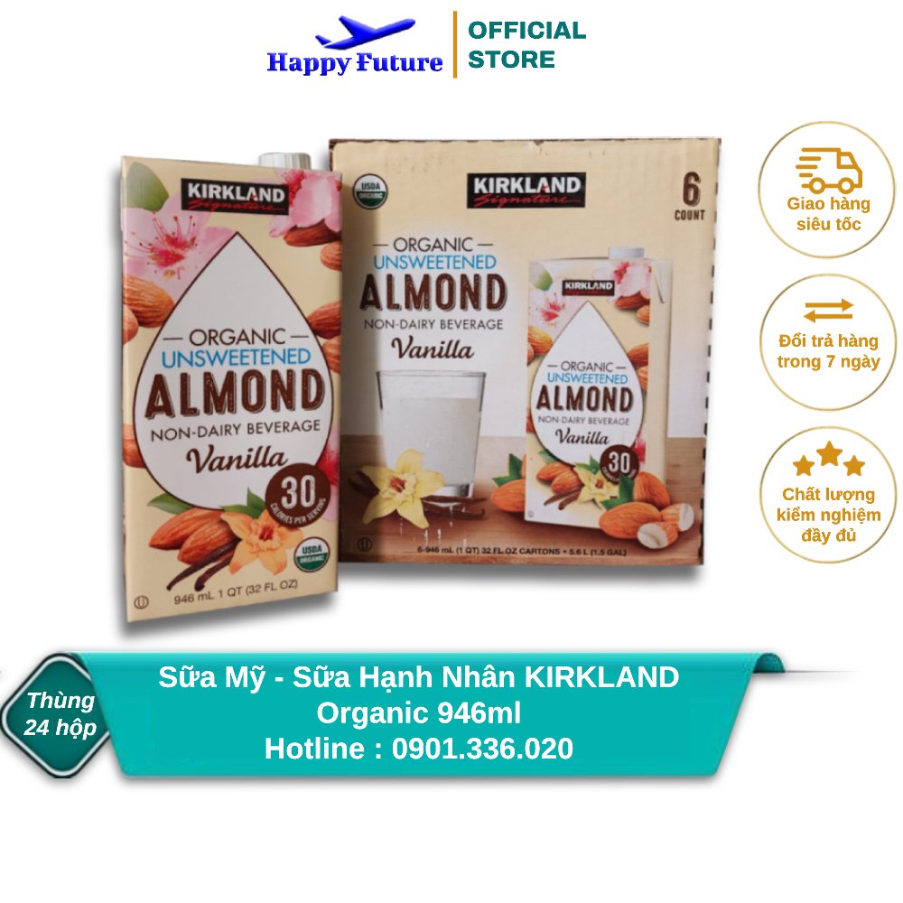 (Thùng 6 Hộp) Sữa Hạnh Nhân Kirkland Signature Organic 946ml - Nhập Khẩu Mỹ