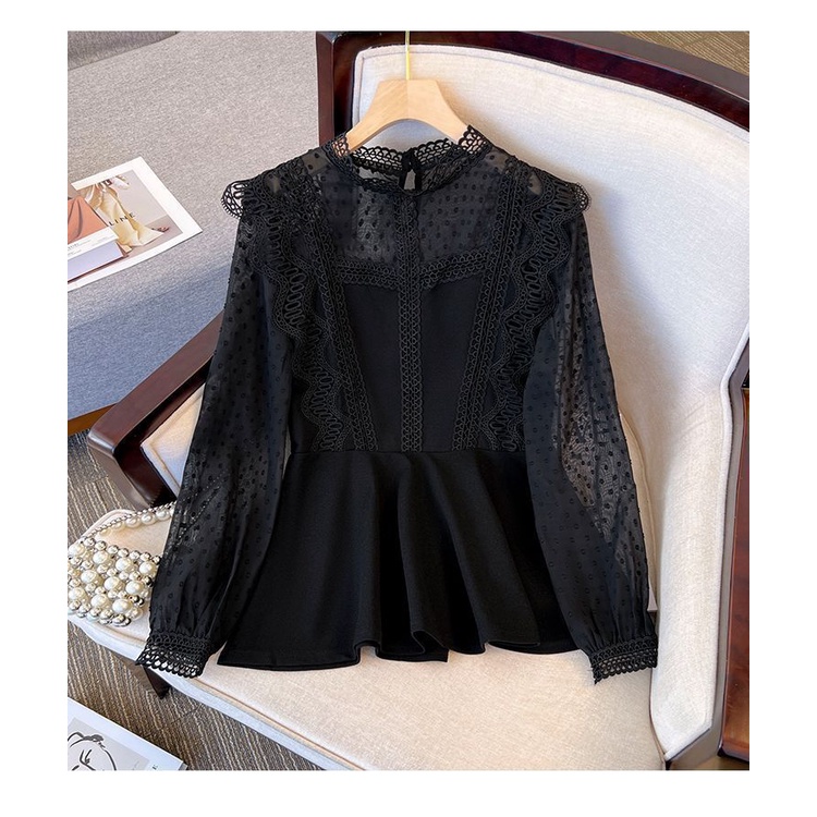 Áo Chiffon Cổ Tròn Phối Ren Phong Cách Phương Tây Thời Trang Xuân Thu Mới 2023 Size Lớn M-5xl