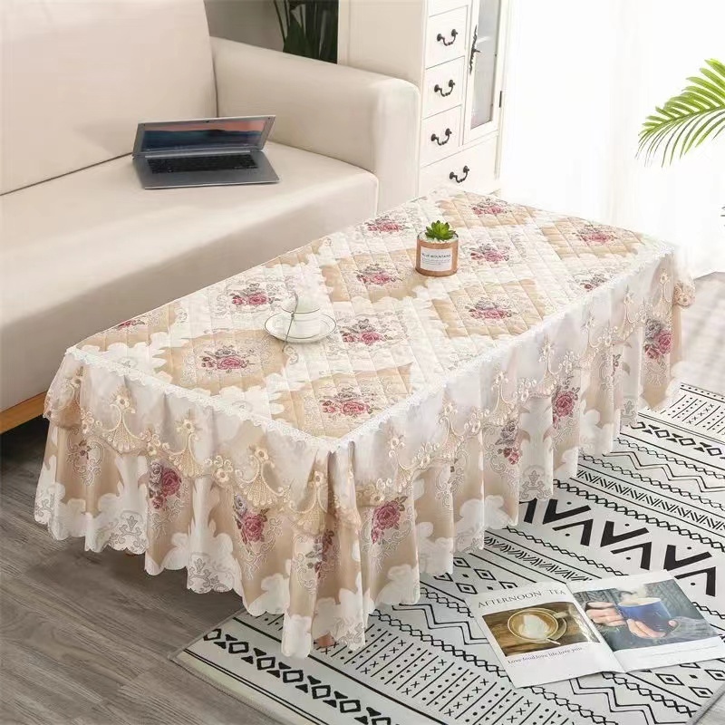 Khăn Trải Bàn Cà Phê Hình Vuông Phối Ren Đơn Giản Hiện Đại Phong Cách Châu Âu