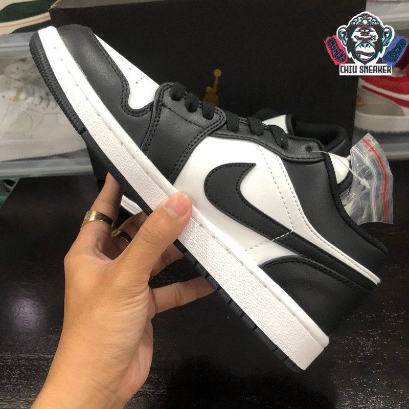 Giày sneaker jd1 cổ thấp đen trắng giày jordan 1 low black white phiên bản likeauth da bò