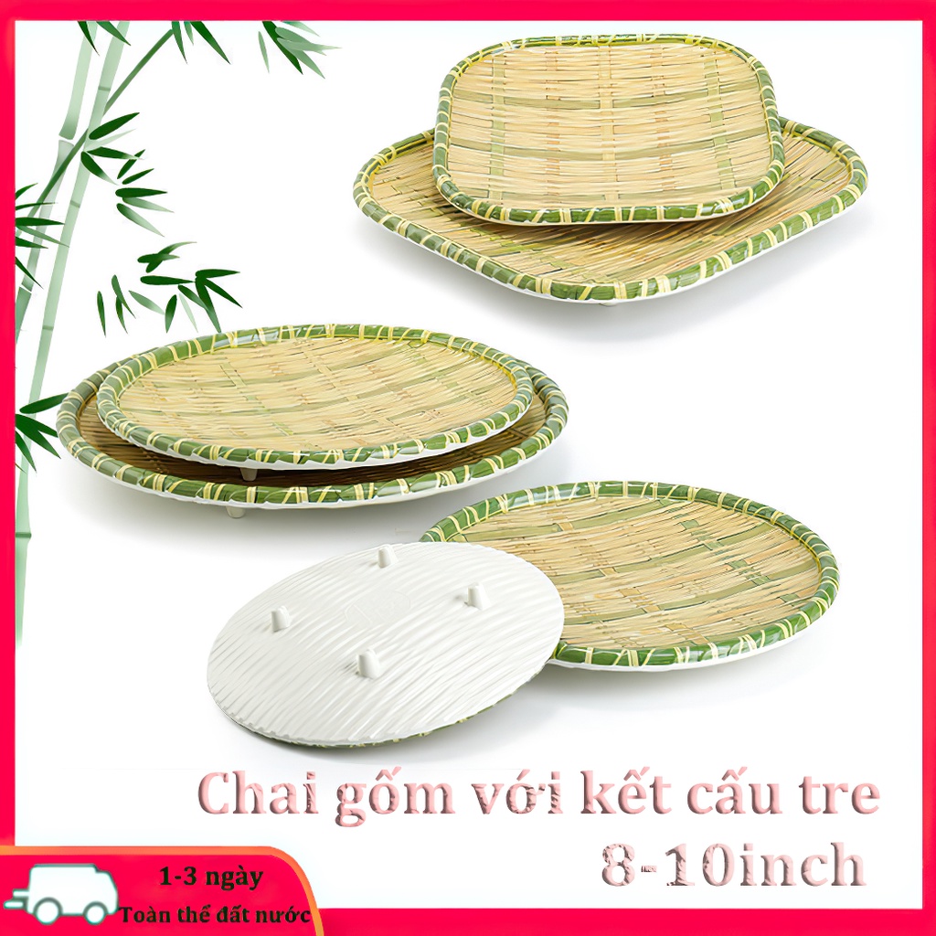 [HCM] Đĩa phíp giả mây tre đan nhựa giả mây mẹt tre tròn cao cấp đủ size có chân đế để hoa quả, mẹt bún đậu mắm tôm（8-10