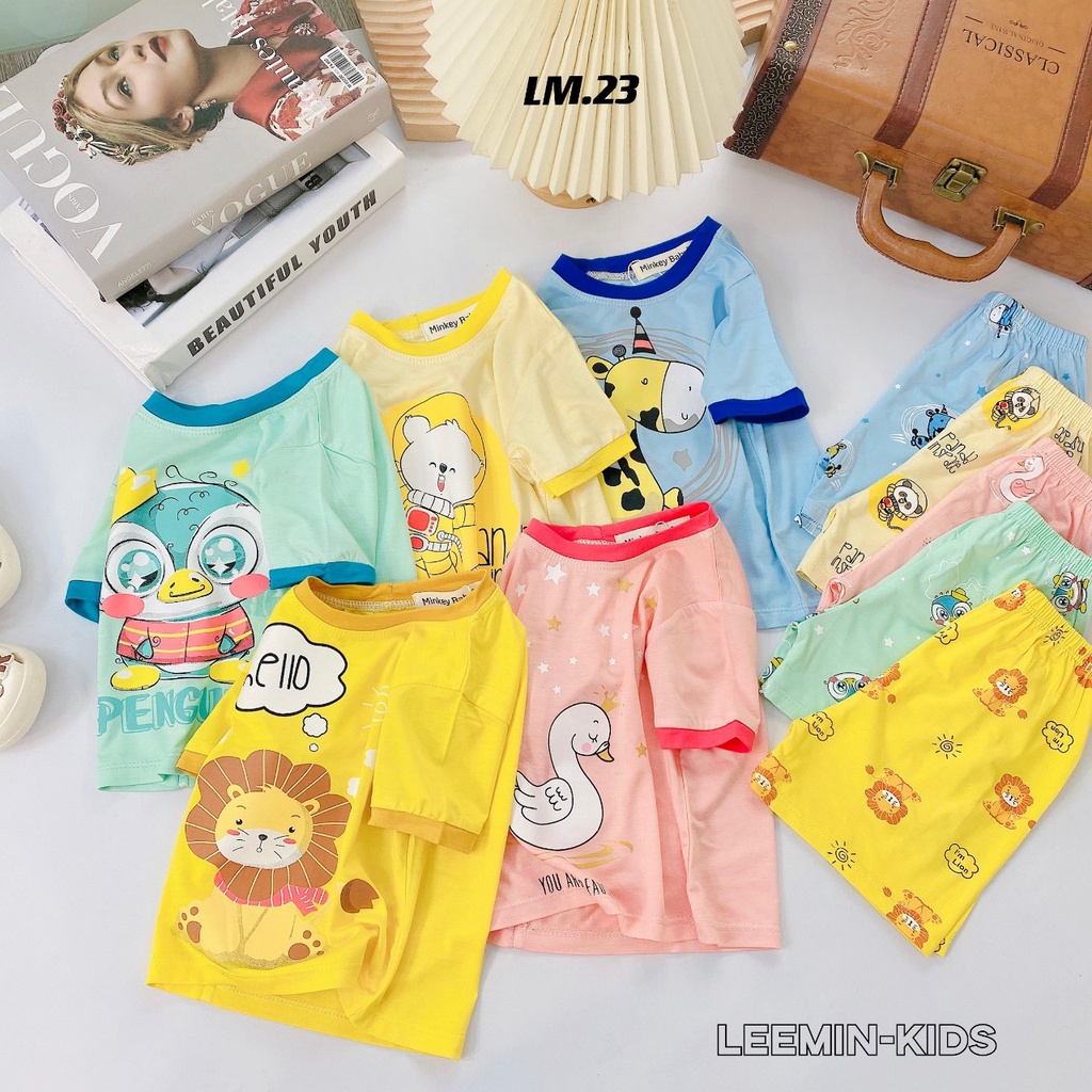 Đồ bộ bé trai gái Minkey baby size đại cộc tay thun lạnh, bộ quần áo cho bé trẻ em mặc ở nhà 1 2 3 4 5 6 7 8 tuổi BC089