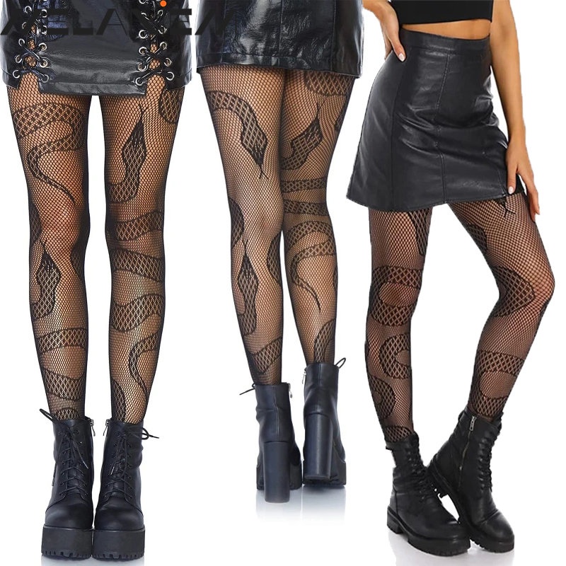Quần Tất Lưới Đen Siêu Mềm Mại Lưng Cao Họa Tiết Da Rắn Gợi Cảm Cho Nữ
