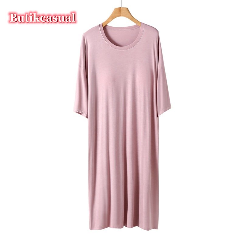 Đầm Ngủ Cotton Trơn Mùa Hè Dáng Suông Tay Cộc Có Mút Đệm Ngực Thoải Mái Cho Nữ