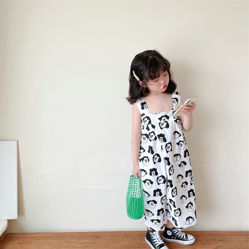 Áo Liền Quần Ống Rộng Họa Tiết Hoạt Hình Thời Trang Mùa Hè Cho Trẻ Em Gái