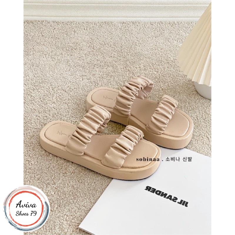 Dép mút bọc 2 quai nhúng da mờ cao 3cm xinh xắn hót 2022