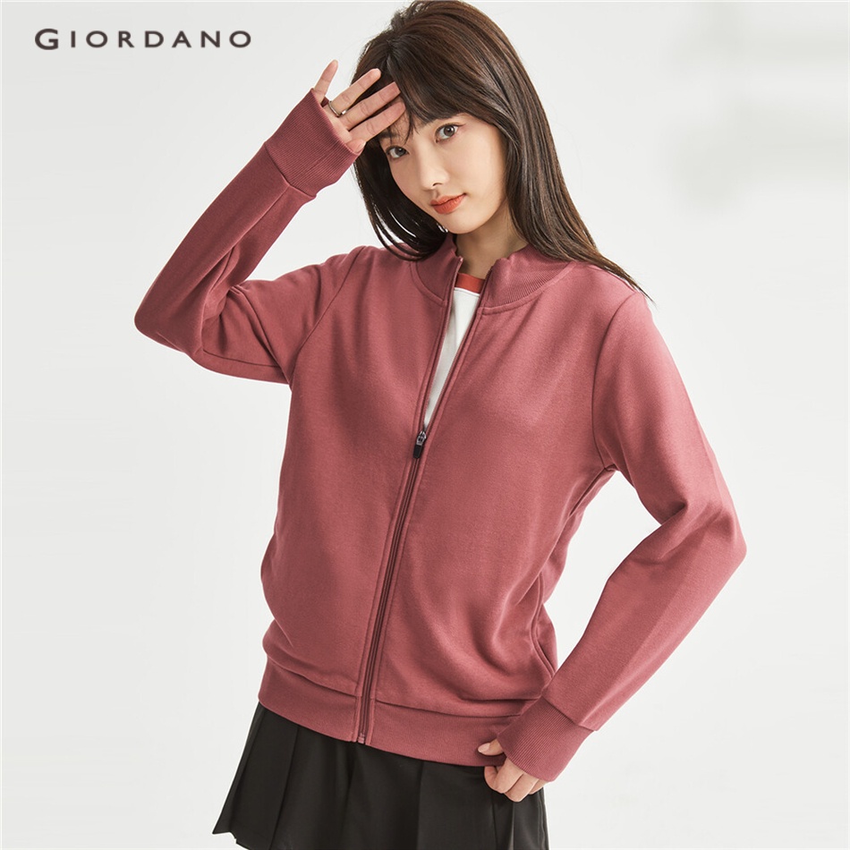 GIORDANO WOMEN Stand collar terry lining knit jacket 13373801