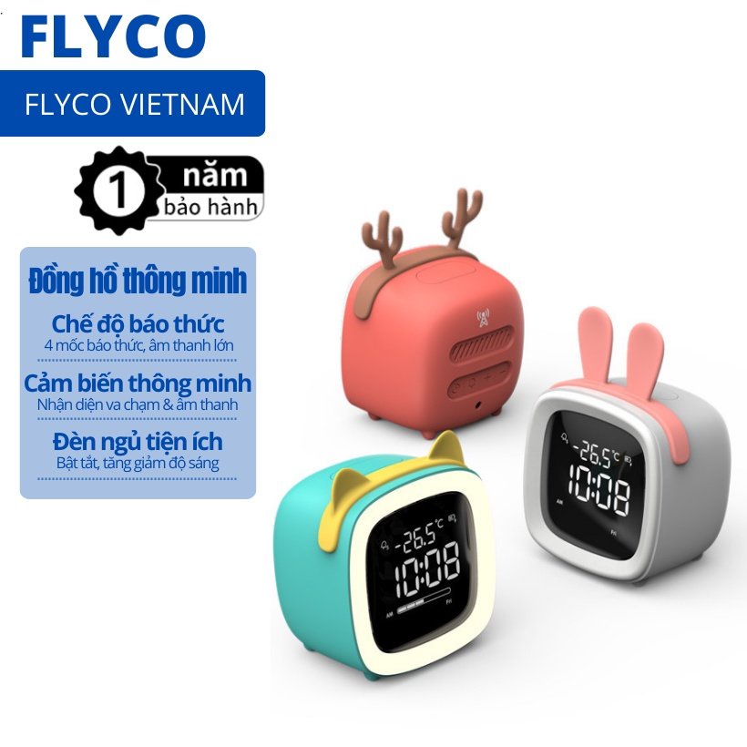 Đồng Hồ Báo Thức Để Bàn Điện Tử Thông Minh Hiện Nhiệt Độ Phòng Kèm Đèn Ngủ Led Clock Flyco Trang trí phòng khách