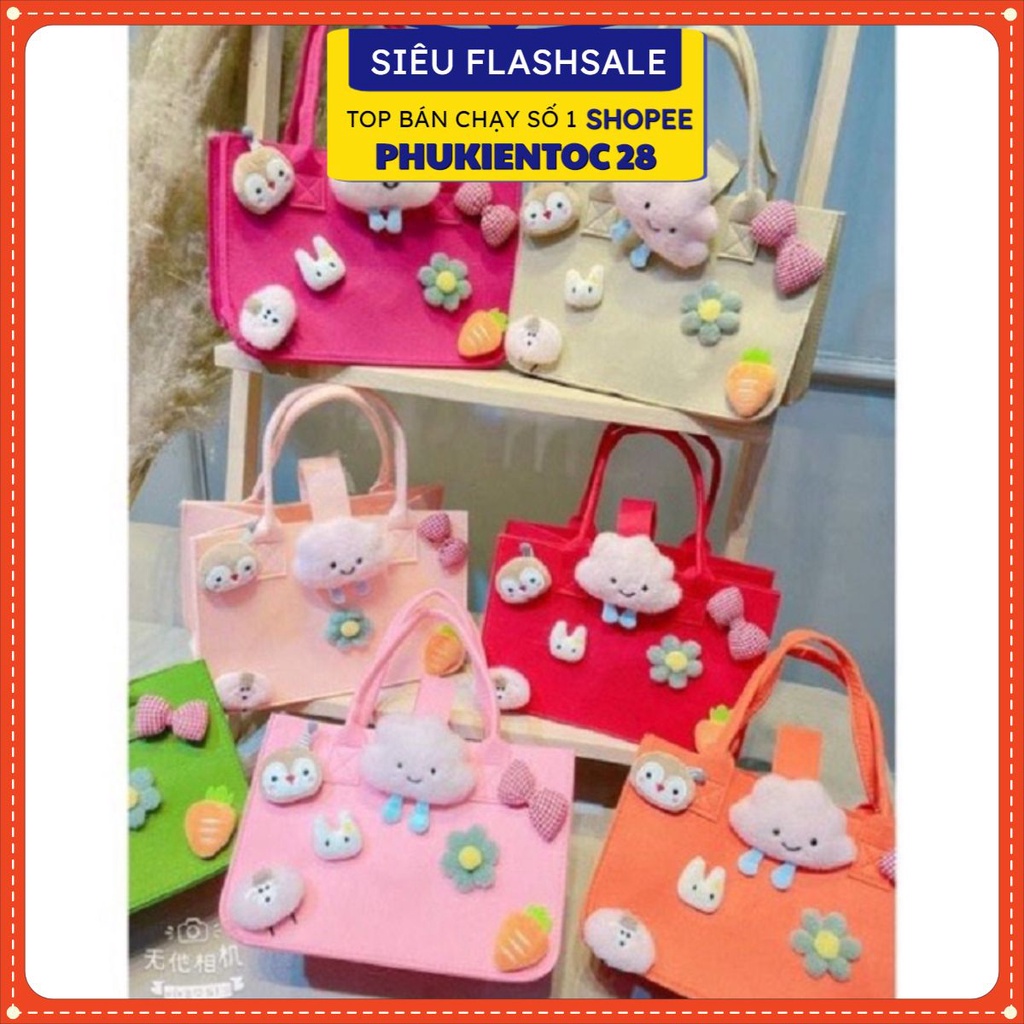 Túi Xách Tote Hình Đám Mây🌺PHUKIENTOC28🌺 Túi vải nỉ xốp đứng dáng fom siêu nhẹ kèm họa tiết hoạt hình mẹ và bé
