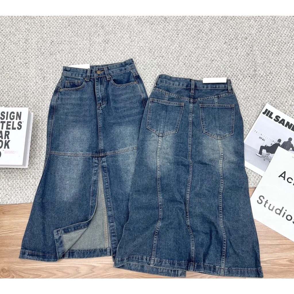 Chân váy bò xẻ trước