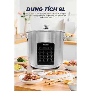 Nồi đa năng Sharp KN-MC90V-ST [Kèm 3 nồi sứ, khay hấp inox, giá đõ inox] - CheapMall