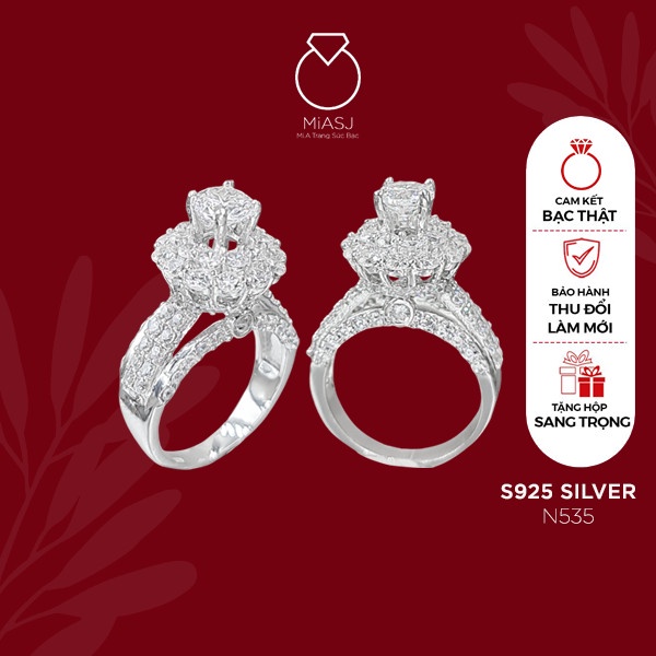 Nhẫn nữ bạc Ý S925 MiASJ nạm đá Cz cao cấp N535| MiASJ Trang sức bạc