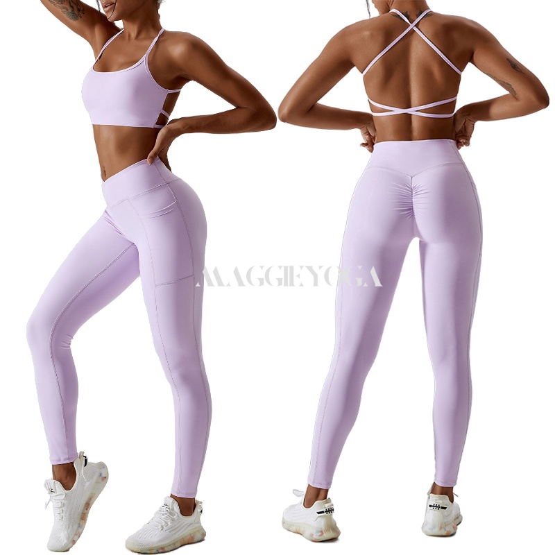 Bộ Đồ Tập Yoga Dây Chéo Lưng Có Túi Nâng Hông Gợi Cảm MAGGIEYOGA