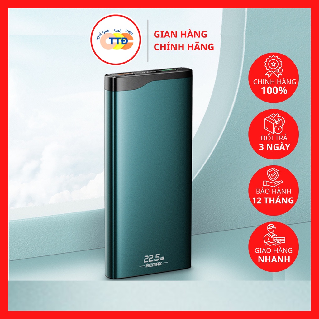 Cục sạc dự phòng type c Remax RPP-201 sạc nhanh 22.5w 10000mah chính hãng, Xạc dự phòng Remax pd 18W power bank