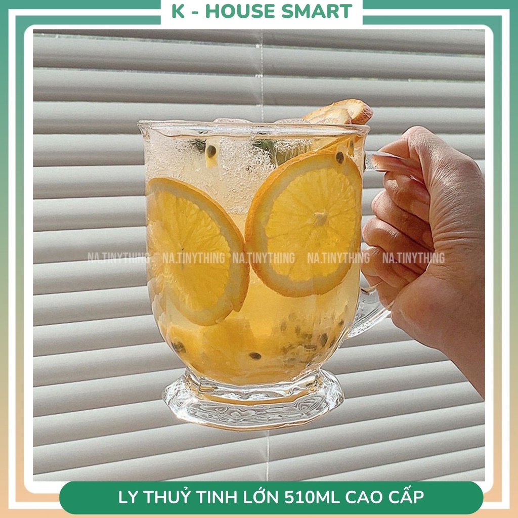 Ly thuỷ tinh siêu to dung tích lớn có tay cầm dày dặn, cốc thuỷ tinh Grunt khousesmart
