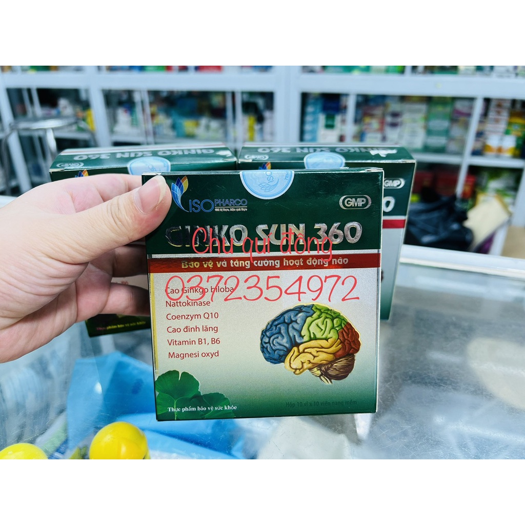 Hoạt huyết dưỡng não GINKO SUN 360 - Bảo vệ và tăng cường hoạt động não ginkgo hộp 100 viên