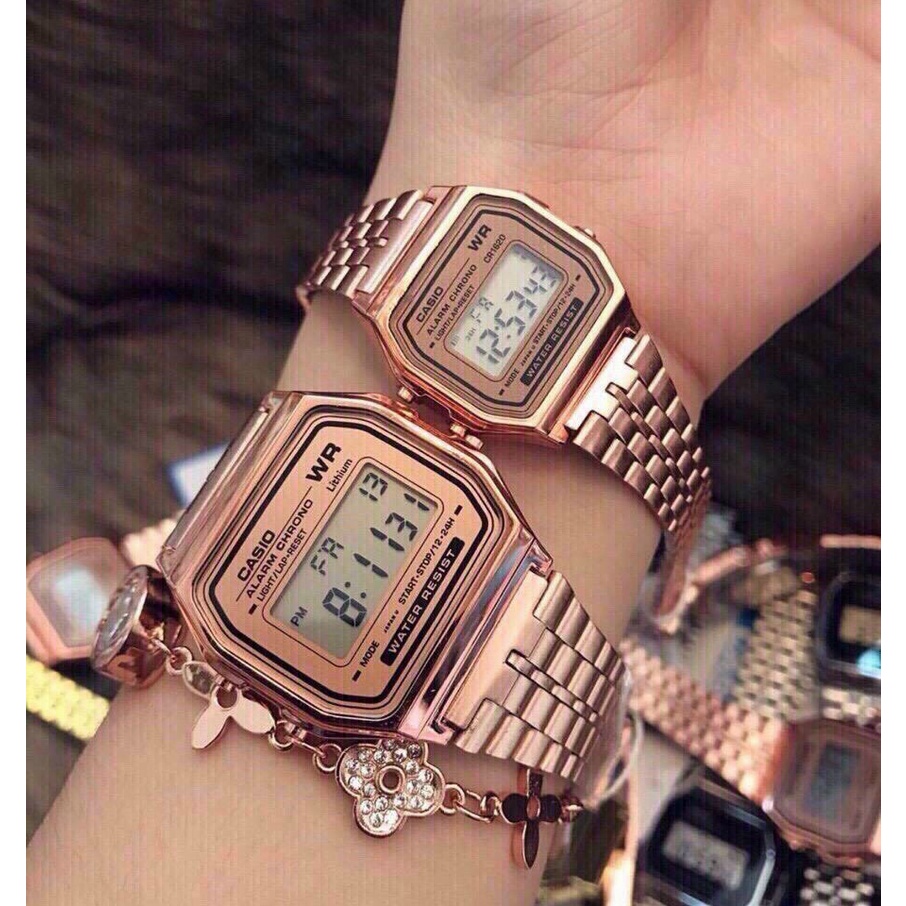 (HOT) Đồng hồ đeo tay đôi, đồng hồ điện tử nam nữ Casio dây thép không