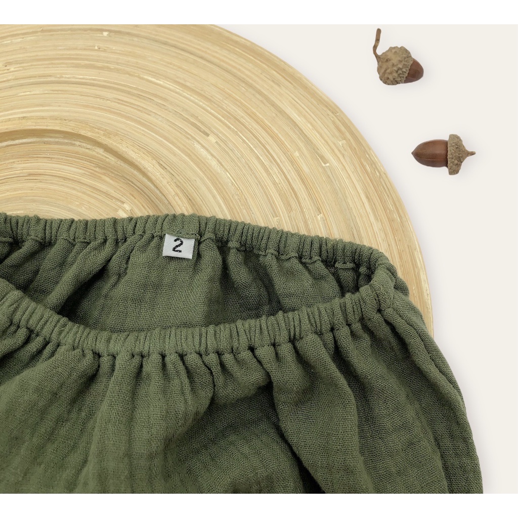 Quần bí vải xô muslin cho bé sơ sinh, bé gái-Ichikids