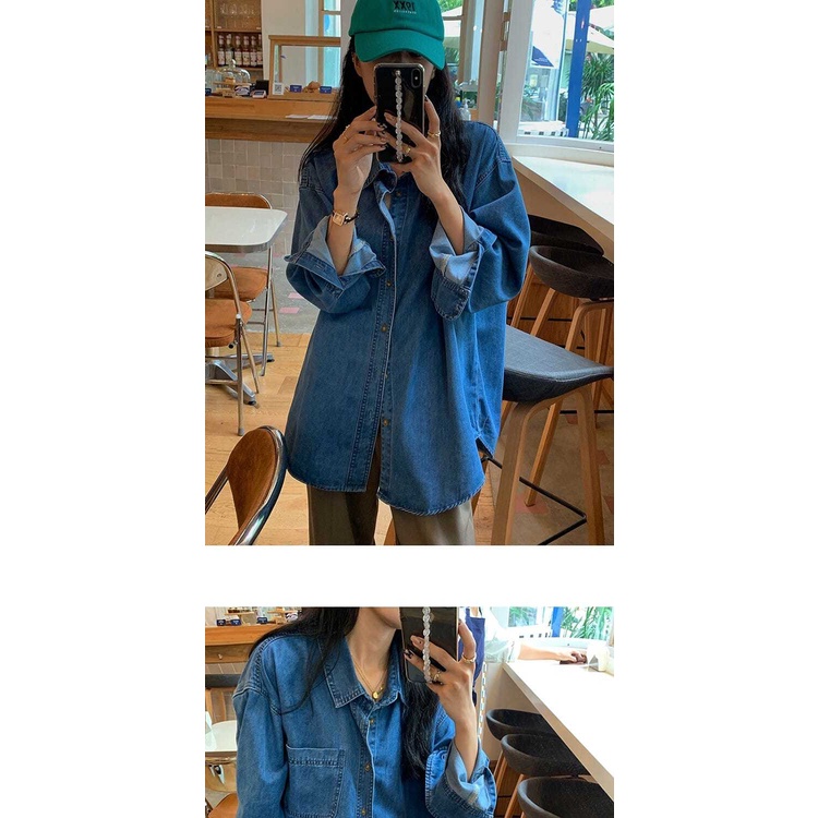 Áo Sơ Mi Denim Dài Tay Dáng Rộng Phong Cách Retro Nhật Bản Hàng Mới Dành Cho Bạn Nữ