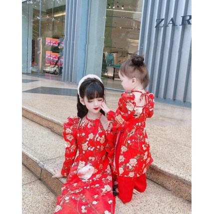 Áo dài cổ yếm họa tiết hoa cho bé gái 10-22kg Chanh Bé