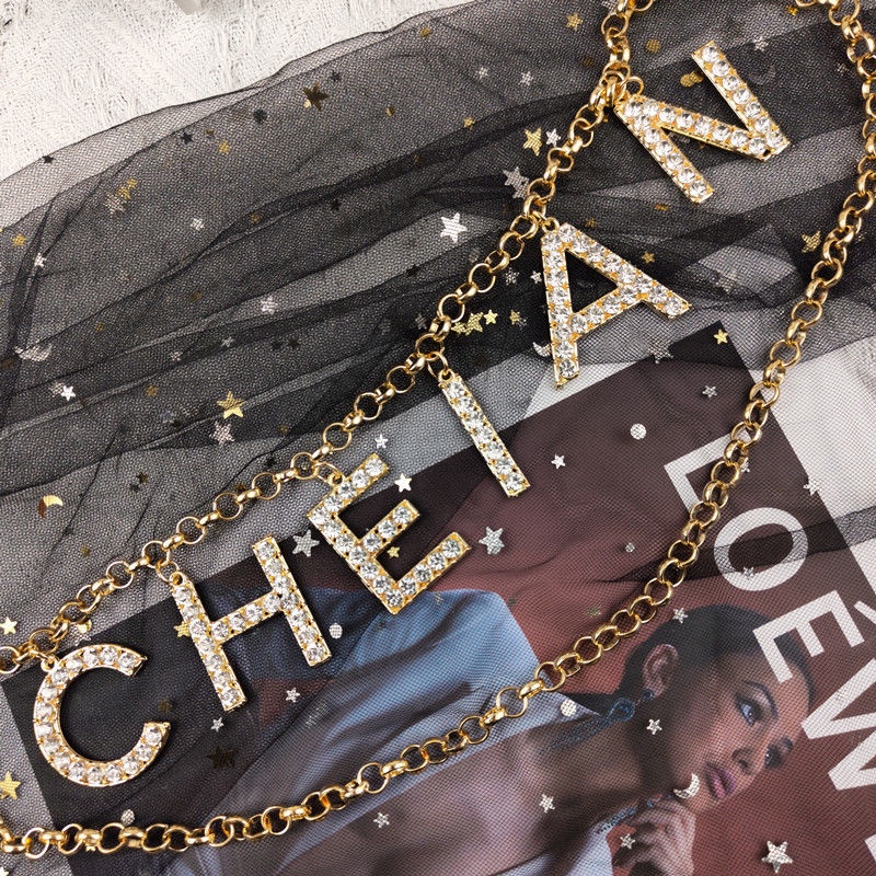 Dây Xích Kim Loại Đeo Thắt Lưng In Chữ Đính Đá Thời Trang Cho Nữ