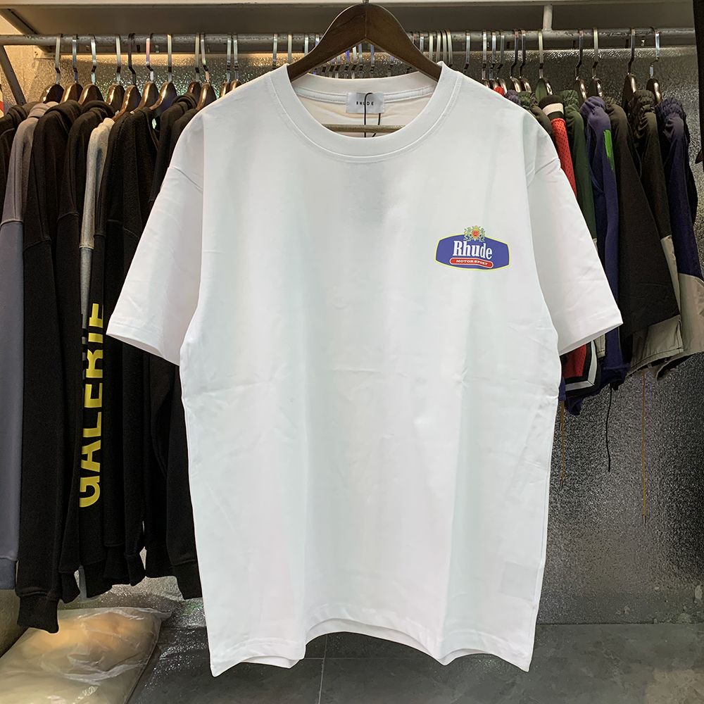 Áo Thun cotton Ngắn Tay In Hình RHUDE Motorsport Thời Trang Unisex Cá Tính