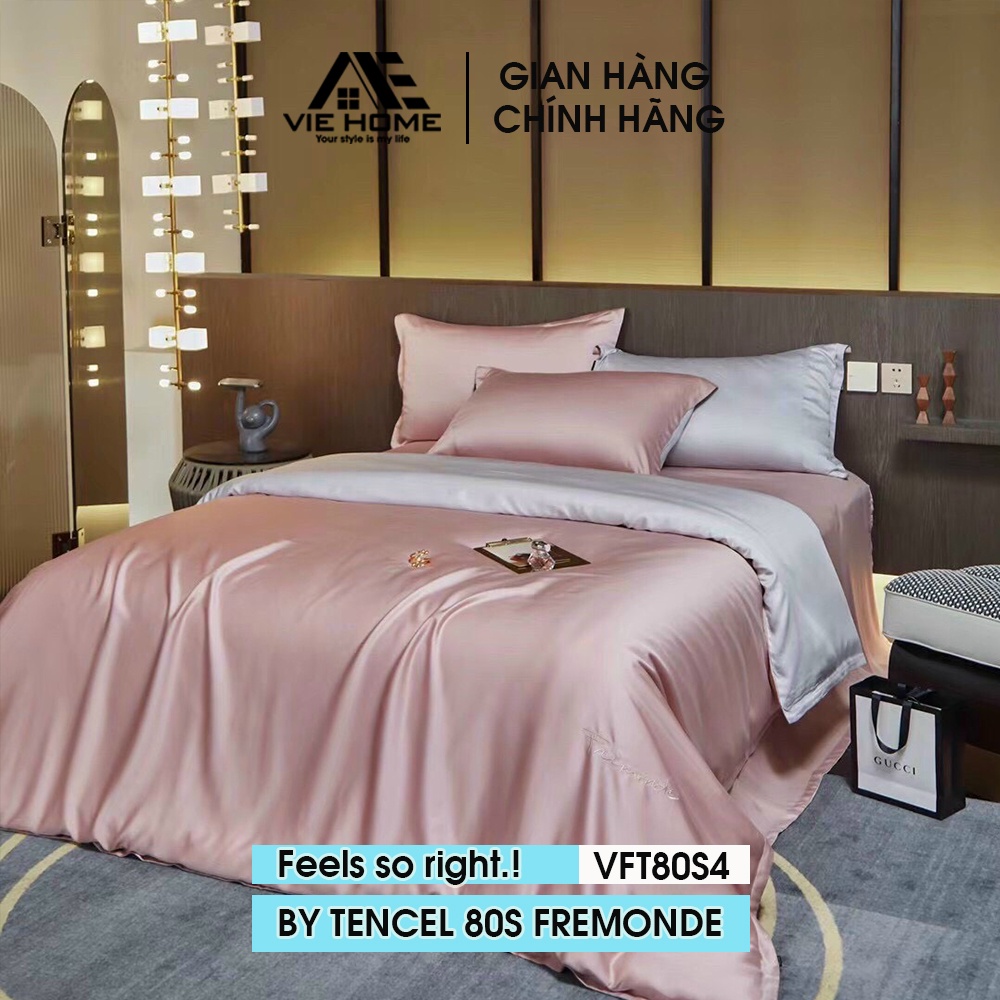 Bộ chăn ga gối Lụa Tencel 80S Freemonde  VIE HOME - Bedding cao cấp full hộp nhập khẩu sang trọng đẳng cấp M6/M8