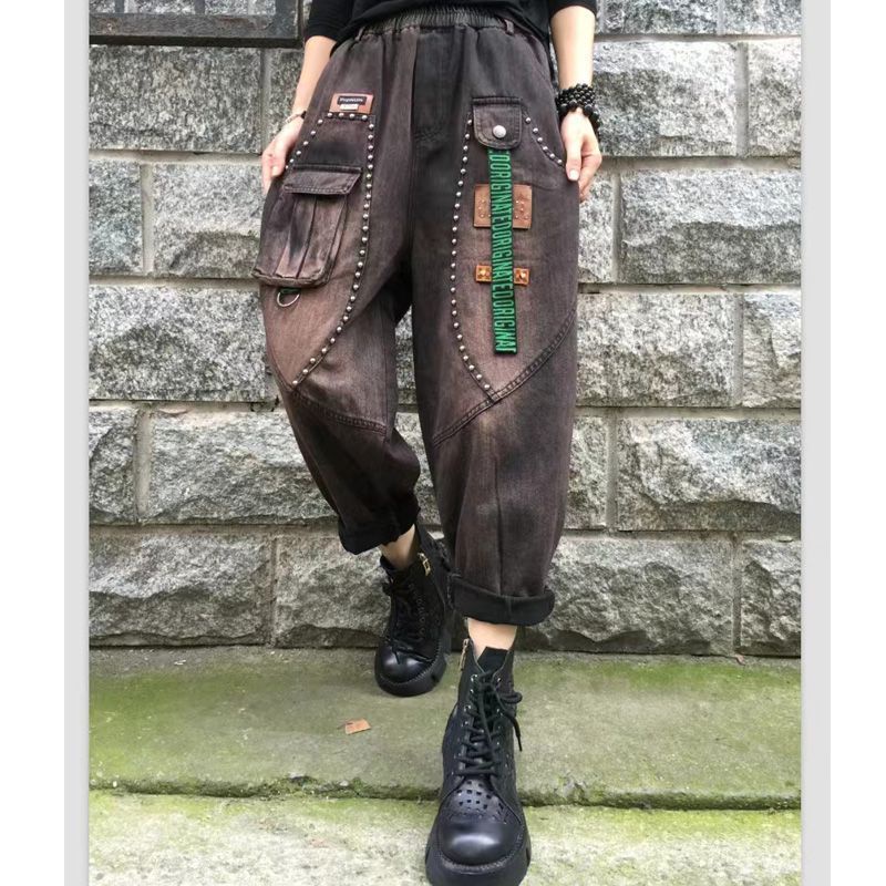 Quần Baggy Denim Dáng Rộng Có Túi Phong Cách Đường Phố Mới Mùa Xuân Thu Cá Tính Hợp Thời Trang Cho Nữ