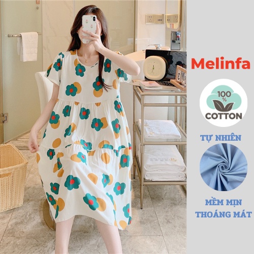 Váy ngủ ngắn tay vải Cotton lụa thoáng mát mềm mại, đầm mặc nhà freesize xếp tầng trẻ trung mã VAV0266 | BigBuy360 - bigbuy360.vn