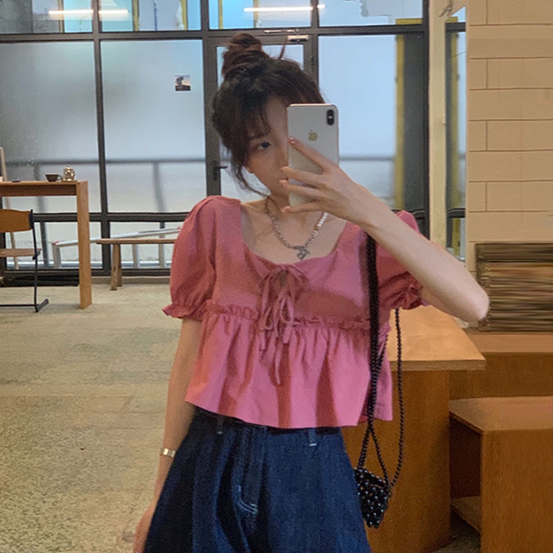 COZOK Áo Sơ Mi Ngắn Tay Cổ Vuông Dáng Rộng Xinh Xắn Dành Cho Nữ