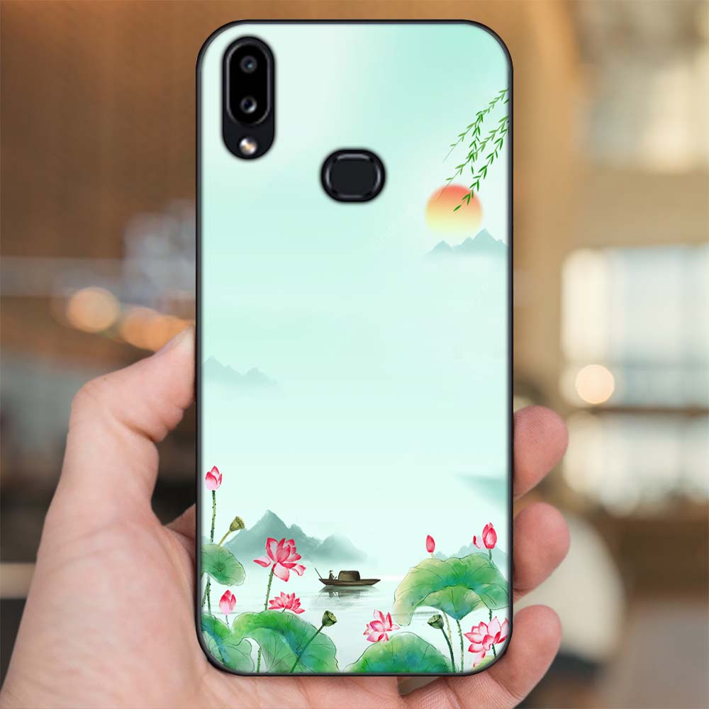 Ốp lưng Samsung A10S viền đen in hình Hoa Sen Hoa Đẹp