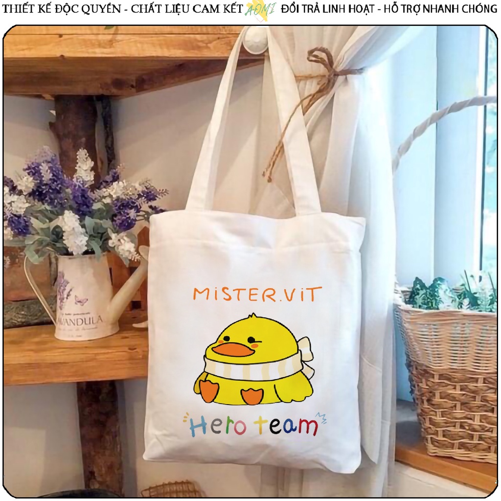 TOTE CANVAS Hero Team simmy vịt siro phong TÚI VẢI ĐEO VAI BAG CÓ KHÓA KÉO SIZE LỚN 33x38cm  DU LỊCH  PHỐ AF