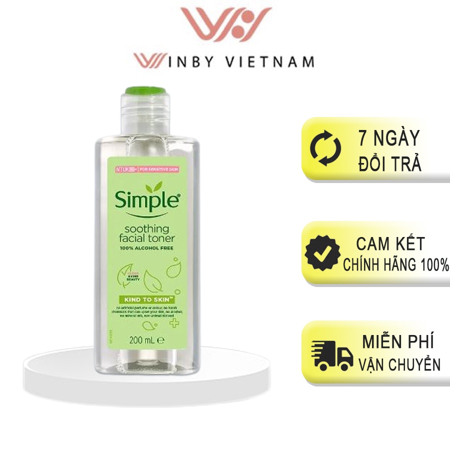 Nước Hoa Hồng Simple Không Chứa Cồn, Dưỡng Ẩm Và Cân Bằng Độ Ẩm Cho Da Chính Hãng Độc Quyền 200Ml